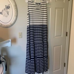 Lands’ End Sleeveless Blue and white stripped Tiered Maxi Dress